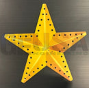 Impression star 21 vibrant yellow metallic star ornament with glossy finish and black circular holes, perfect next to gold silver snowflake decor
