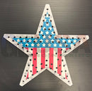 Impression star 21 white star decor with blue white snowflake pattern red stripes and silver rivets along edges