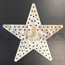 Impression star 21 white star panel with gold silver snowflake patterns and black circular holes for decor
