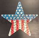 Impression star 21 wooden star painted red white and blue like american flag with blue white snowflake vibes