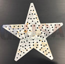 Impression star 21 white star-shaped decor featuring a gold silver snowflake and star pattern with black dots