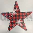 Impression star 21 red plaid snowflake wall decoration with white snowflake leaf patterns and silver nailhead accents
