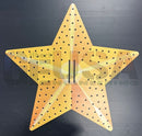 Golden perforated star-shaped ceiling light fixture with central support from impression star 36-150 tree topper by gilbert engineering usa