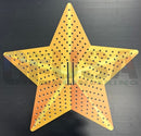 A vibrant yellow-orange star-shaped metal 36-270 tree topper with perforated black dots by gilbert engineering usa