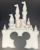 White laser cut magic castle product die-cut with perforated edges and a central mickey mouse silhouette by gilbert engineering