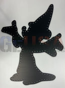 Black metal silhouette of mickey mouse wizard with rivets from gilbert engineering usa products magic wizard line