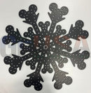 Black metal magic flake snowflake with laser cut mickey mouse heads by gilbert engineering with perforated details