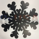 Black magic flake pegboard laser cut by gilbert engineering with mickey mouse head silhouettes and snowflake design