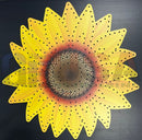 A vibrant yellow large 46 inch impression sunflowers metal wall art with detailed brown center and perforated petals