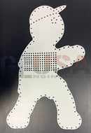 White perforated metal laser cut child cutout in a cap from justin traffic products by gilbert engineering usa