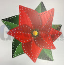 Impression poinsettia wooden wall decoration in red and green with silver nail holes perfect for poinsettia candle cluster