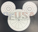 White perforated mickey mouse head stencil laser cut for magical spinner by gilbert engineering usa