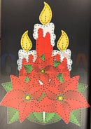 Impression poinsettia candle cluster featuring red poinsettia, green leaves, and white wax drip candle cutout with flame tips