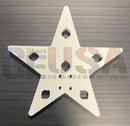 White star-shaped plastic micro star component with laser cut holes by gilbert engineering usa