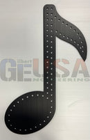 Black metal musical notes wall art with sleek perforated treble clef and eighth note design by gilbert engineering