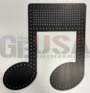 Black perforated metal musical notes wall decor with treble clef and eighth note design by gilbert engineering