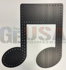 Black metal musical notes wall decor with brushed finish and perforations featuring treble clef and eighth note style by gilbert engineering