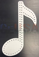 White perforated music note-shaped craft piece featuring treble clef and eighth note design by gilbert engineering