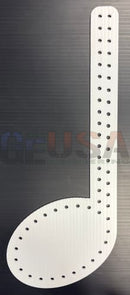 White plastic musical notes craft piece with perforated edges featuring treble clef and eighth note designs by gilbert engineering