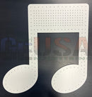 White perforated music note pegboard featuring treble clef and eighth note design by gilbert engineering