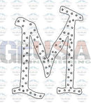 A white letter m with a dotted pattern in halloween font alphabet featuring a-62 node style