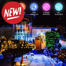 Blue and white led string lights with 4 inch node spacing for festive outdoor decoration by mattos designs