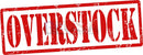 Red distressed overstock stamp logo on overstock items for a huge overstock sale of products overstock