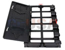 Black plastic waterproof cabinet with hinged lid and compartments for p10 panels by gilbert engineering usa