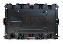 Black rugged waterproof cabinet with red accents for p10 panels by gilbert engineering usa
