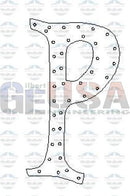 A black outline letter p with white dots from halloween font alphabet featuring a-62 node design style