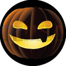 A glowing orange jack-o-lantern laser cut by gilbert engineering usa for g-skinz node small spinners with yellow eyes