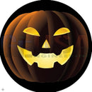 A glowing orange jack-o-lantern laser cut by gilbert engineering usa for node small g-skinz spinners with yellow light