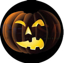 A glowing orange jack-o-lantern g-skinz laser cut by gilbert engineering usa for node small spinners