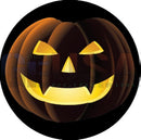 A glowing orange jack-o-lantern laser cut design on a g-skinz spinner by gilbert engineering usa with node small fit