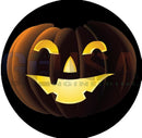 A glowing orange jack-o-lantern laser cut design on a node small spinner skin by gilbert engineering usa