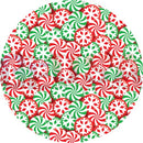 Circular peppermint candy buttons with red green white swirls and snowflakes from insane arch gilbert engineering usa