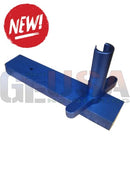 Blue metallic pixel pushing jig with rectangular base and vertical handle from mattos designs for easy pixel installation