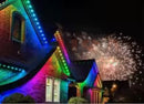 The house lit with vibrant multicolored led lights using 30mm rgb rgbw pucks by gilbert engineering usa