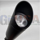 Black cylindrical rgb landscape lights with matte finish and exposed led bulb by gilbert engineering usa laser cut design