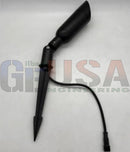 Black adjustable rgb landscape light with pointed stake base and flexible cable by gilbert engineering usa laser cut design