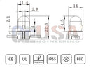 Led light bulb with metallic base and clear lens showing precise markings for 12v low voltage pixels p24b gumdrop