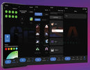 A sleek black smartphone showing a colorful lighting control app for smart rgbw outdoor string lights by gilbert engineering usa