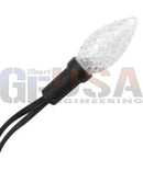 Clear faceted glass c9 string bulb with black plastic base and three bundled wires by gilbert engineering usa
