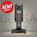 Black phoenix ray pro 600w moving head light with silver phoenix logo and vertical branding on its cylindrical body