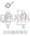Ip65-rated low voltage pixels p12a led light fixture with cylindrical body and dual-pin base by gilbert engineering usa