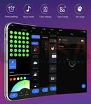 Smartphone showing colorful app interface to control led modes for permanent holiday lighting by gilbert engineering usa