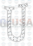 Black outline letter u with dotted pattern from halloween font alphabet featuring a-62 node style