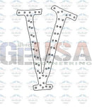 Stamped metal letter v with dotted texture from halloween font alphabet a-62 node for spooky design projects