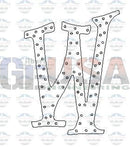 Black-and-white dotted letter w cutout with decorative circle edges from halloween font alphabet a-62 node design