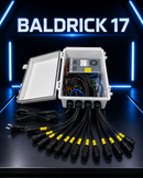 White plastic housing port controller with power supply and black cables yellow connectors by baldrick 17 back view
